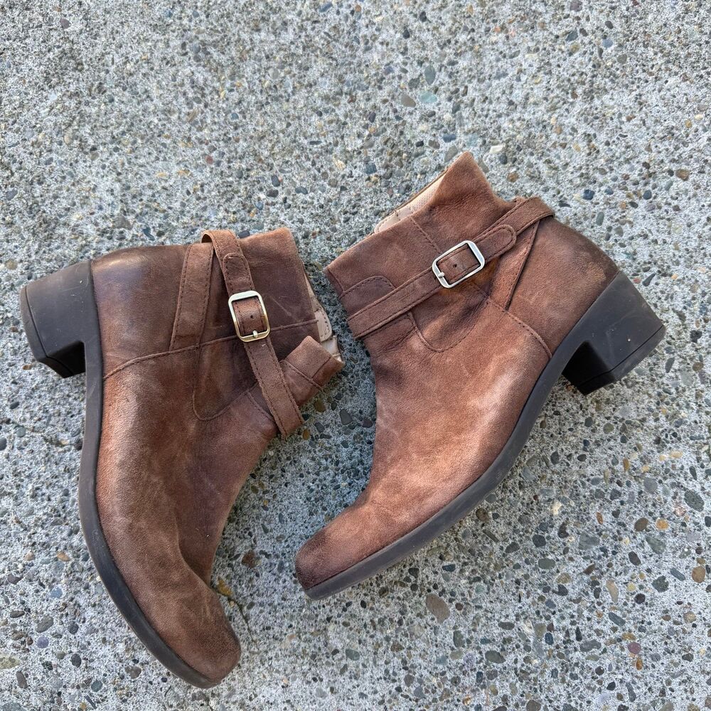 DANSKO Cagney Brown Leather Shoes Ankle Boots Buckle Size 39